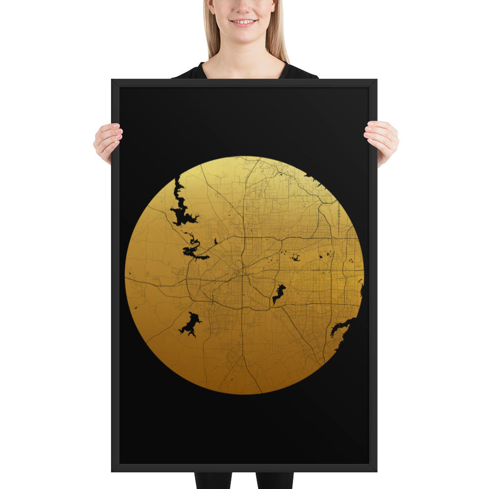 Fort Worth Gold on Black Framed Map