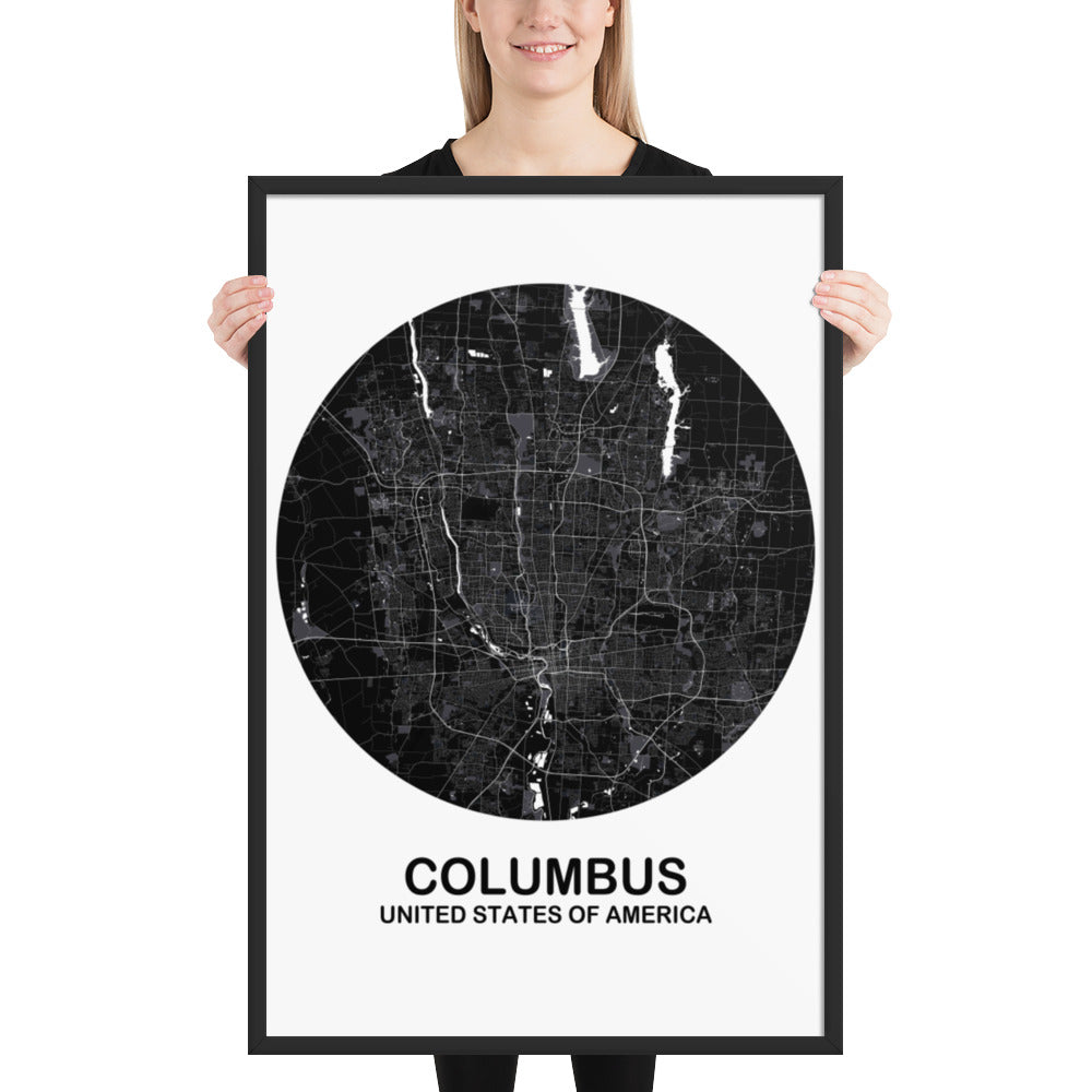 Columbus Circular Black Framed Map