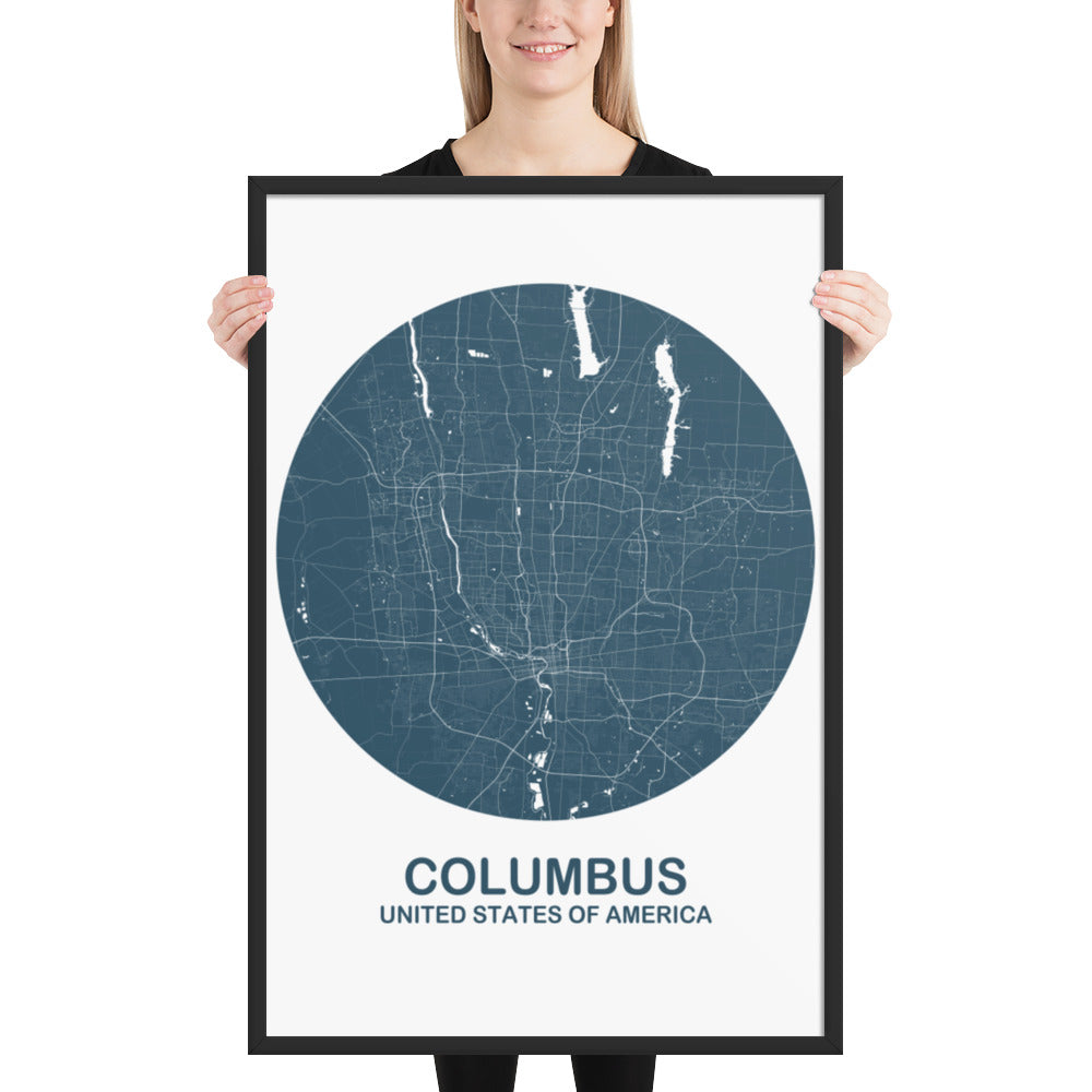 Columbus Circular Blue Framed Map