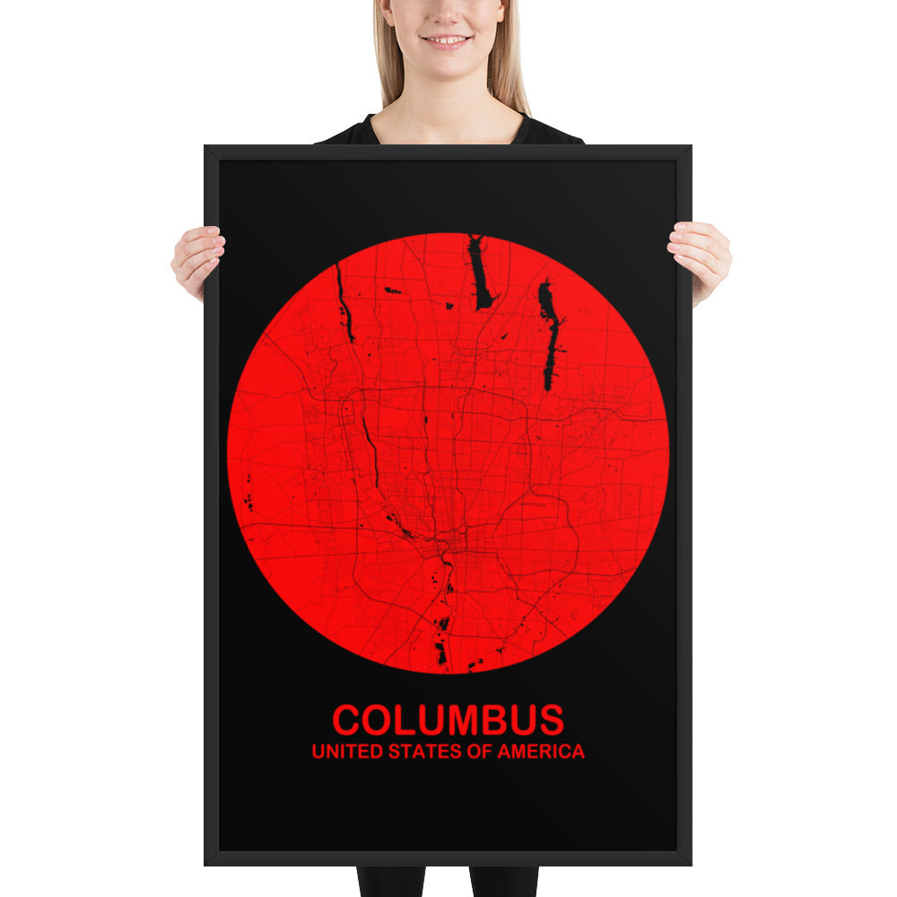 Columbus Circular Red Framed Map