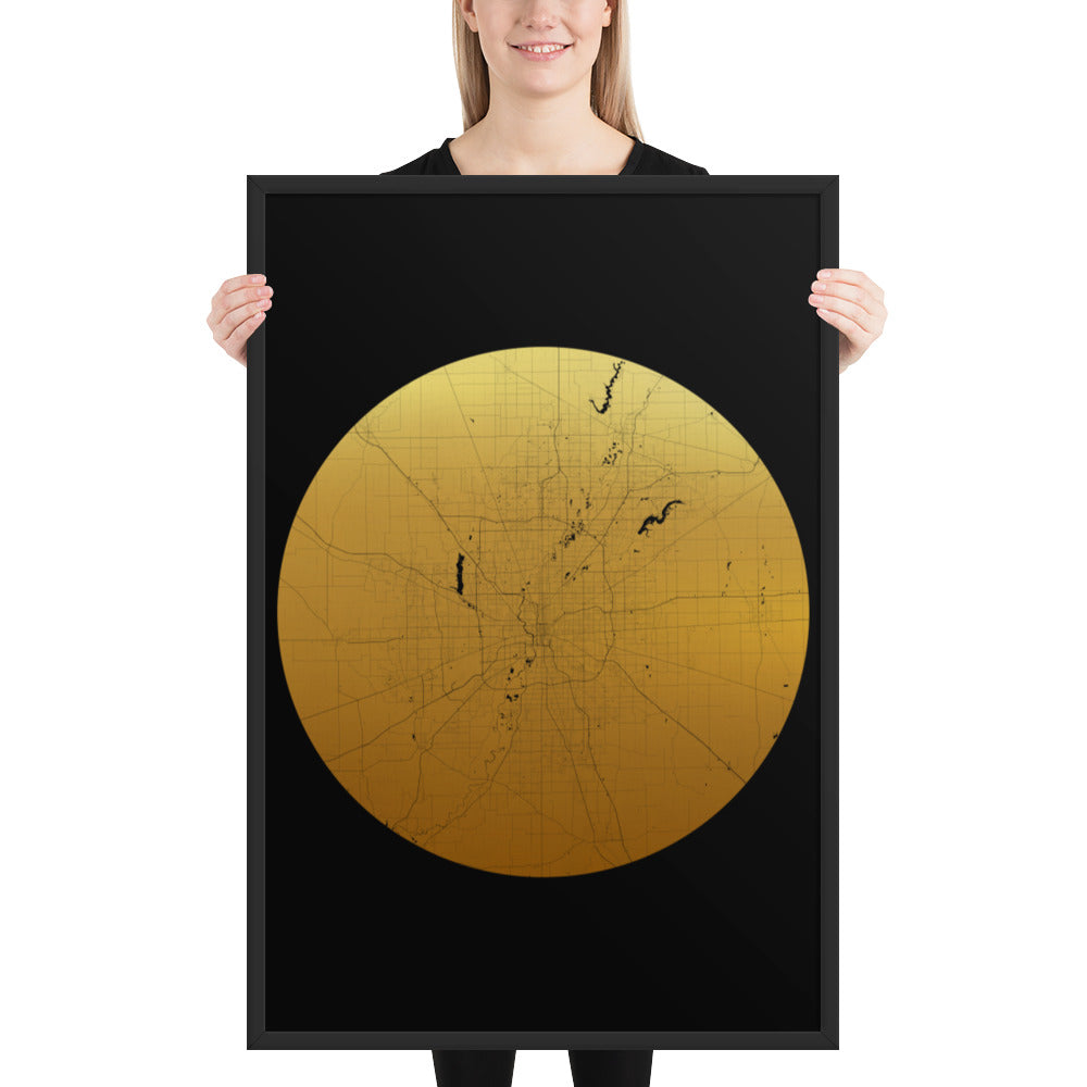 Indianapolis Gold on Black Framed Map