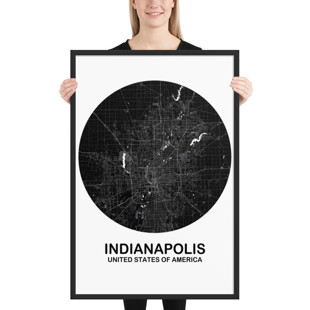 Indianapolis Circular Black Framed Map