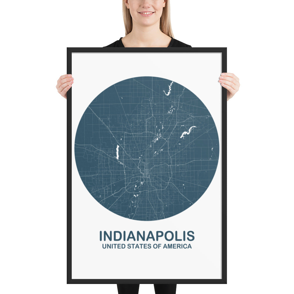 Indianapolis Circular Blue Framed Map