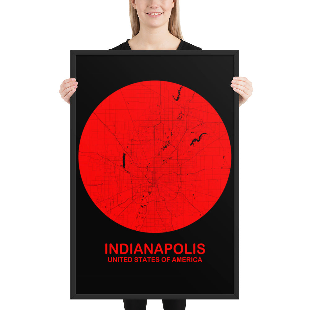 Indianapolis Circular Red Framed Map