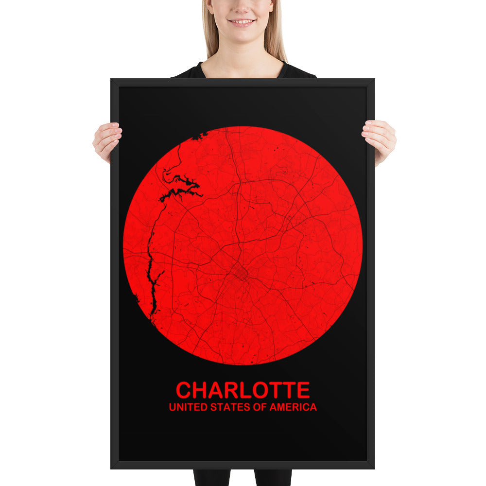 Charlotte Circular Red Framed Map