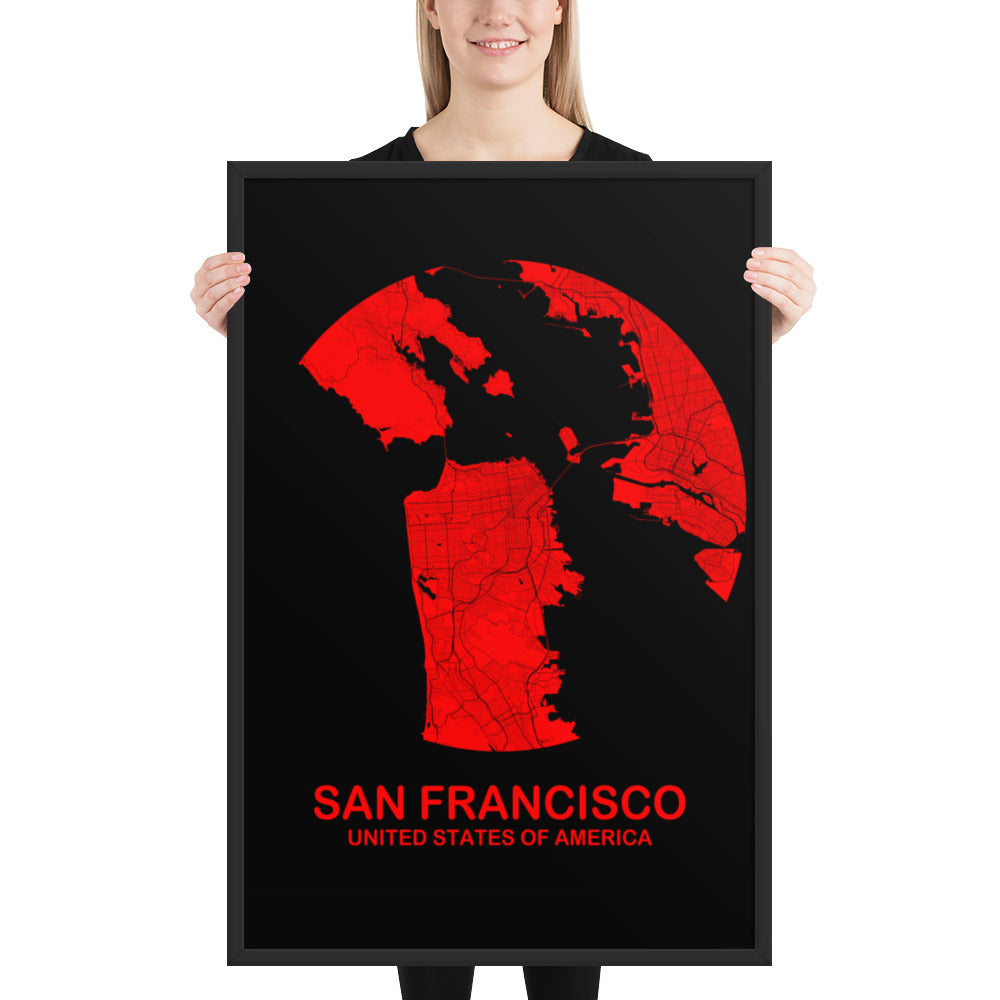 San Francisco Circular Red Framed Map