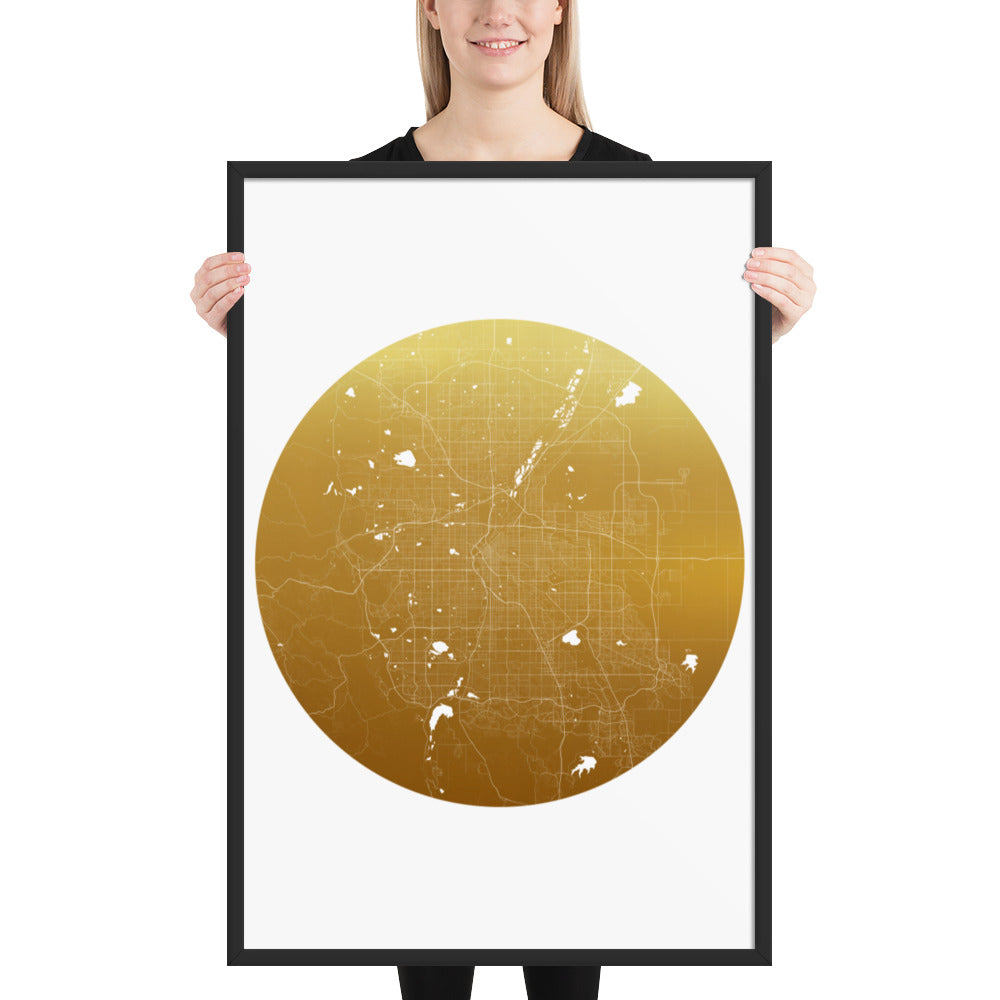 Denver Gold on White Framed Map