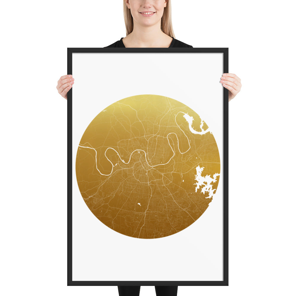 Nashville Gold on White Framed Map