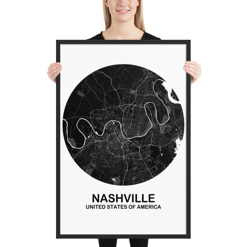 Nashville Circular Black Framed Map