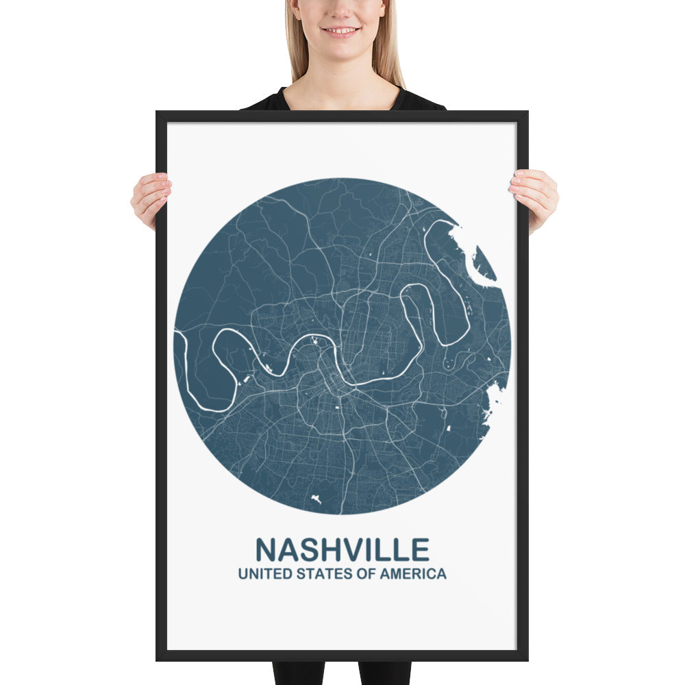 Nashville Circular Blue Framed Map