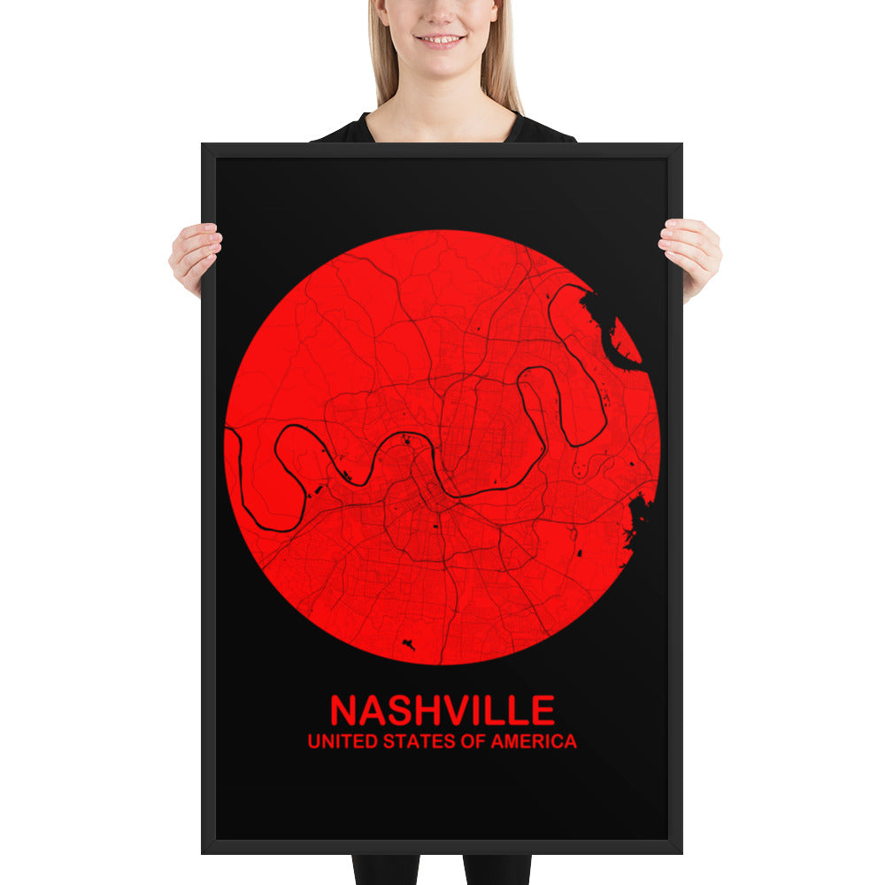 Nashville Circular Red Framed Map