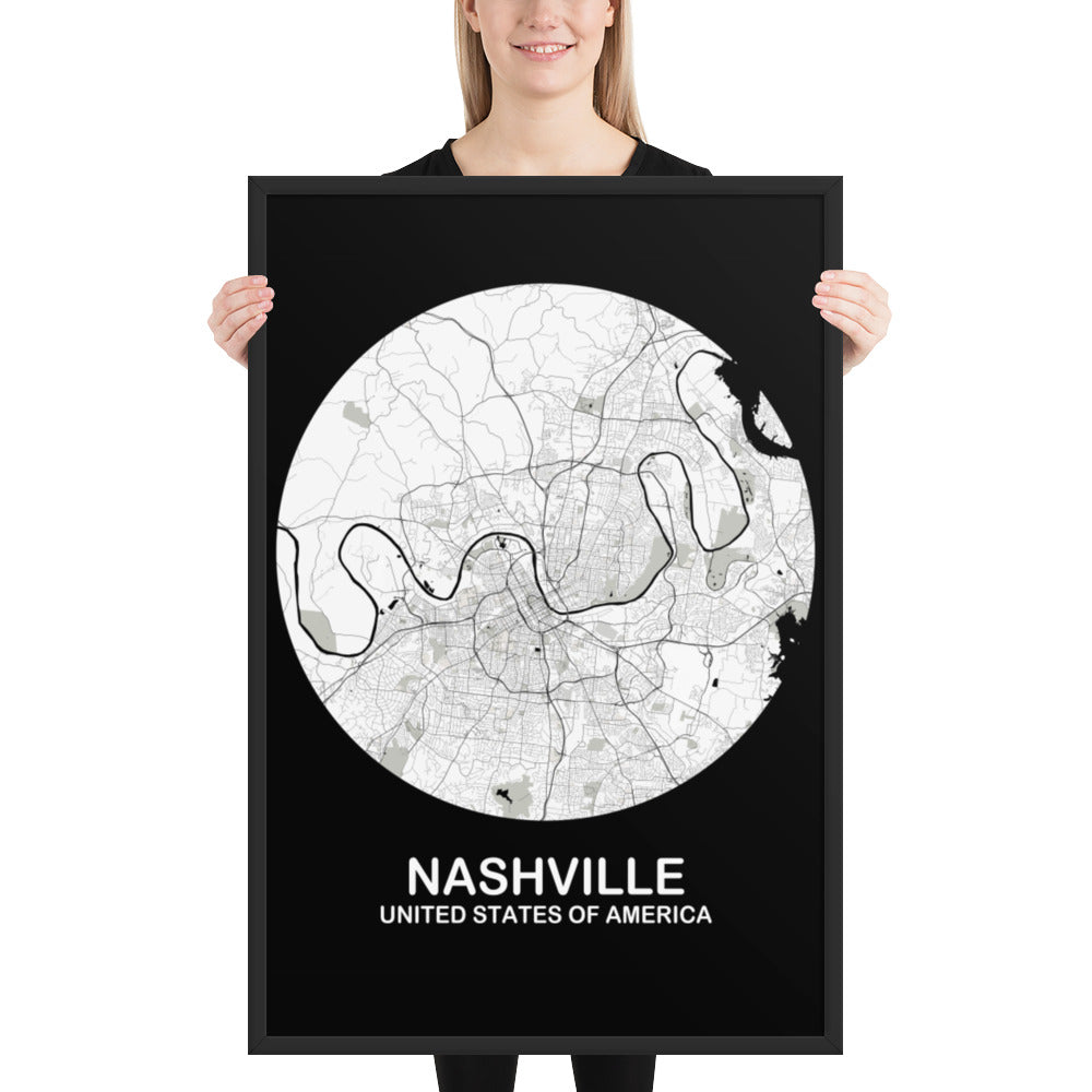 Nashville Circular White Framed Map