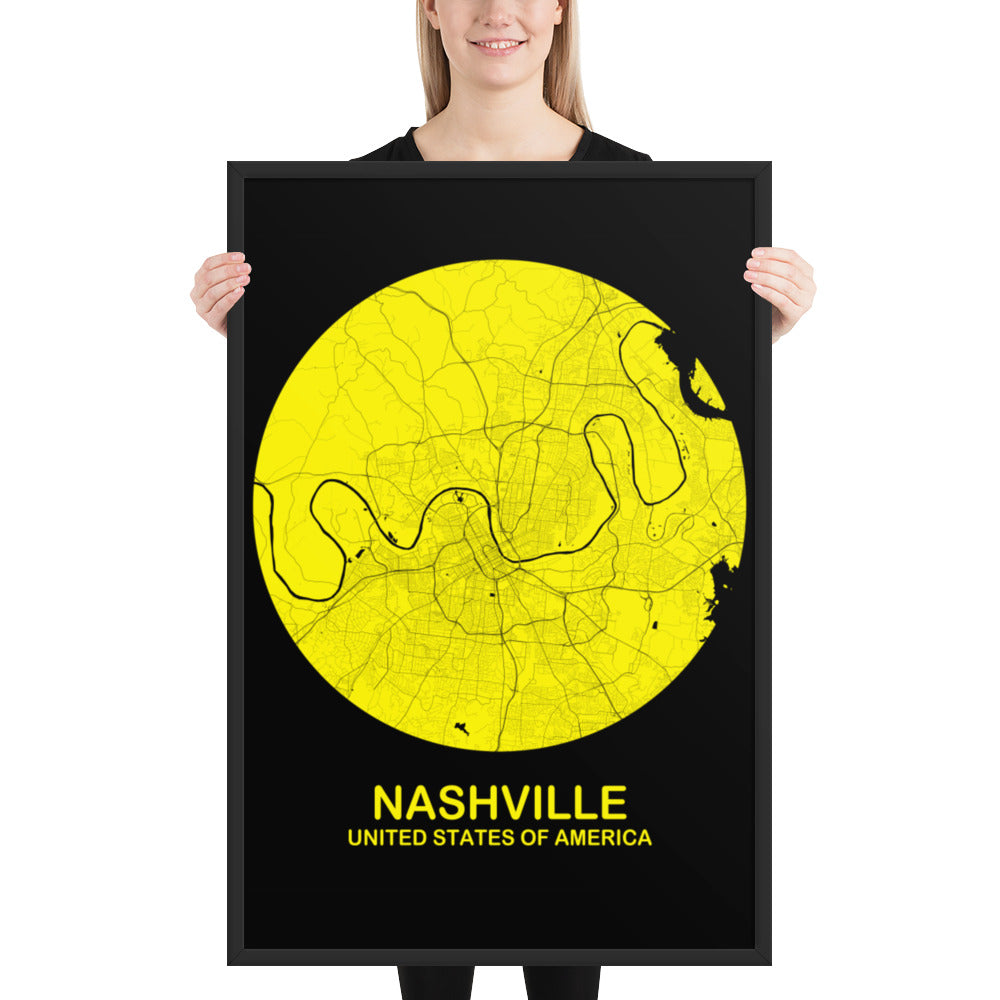 Nashville Circular Yellow Framed Map