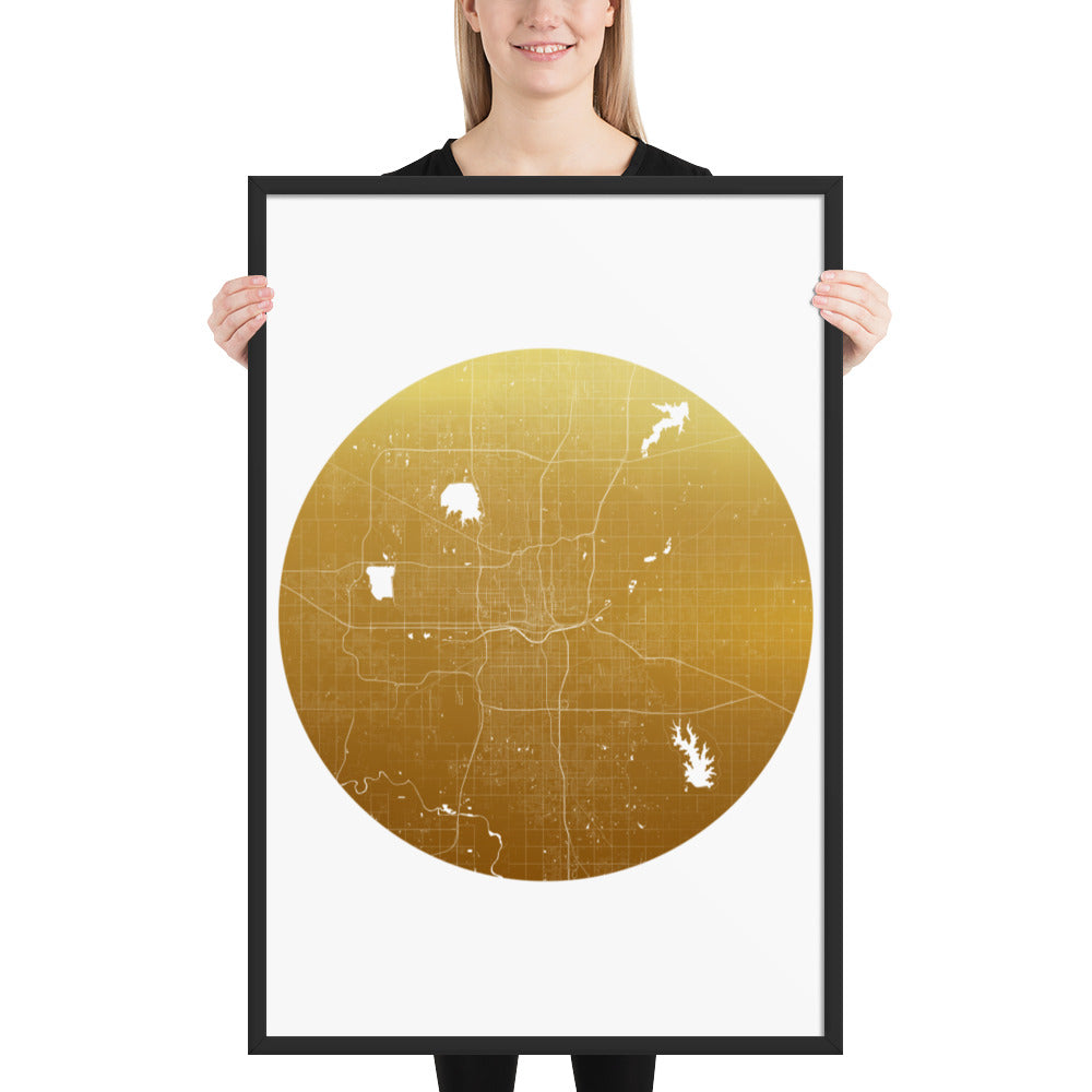 Oklahoma City Gold on White Framed Map