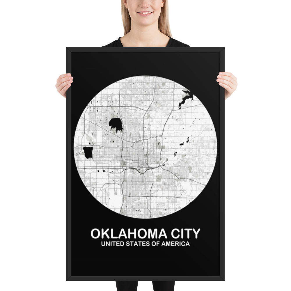 Oklahoma City Circular White Framed Map