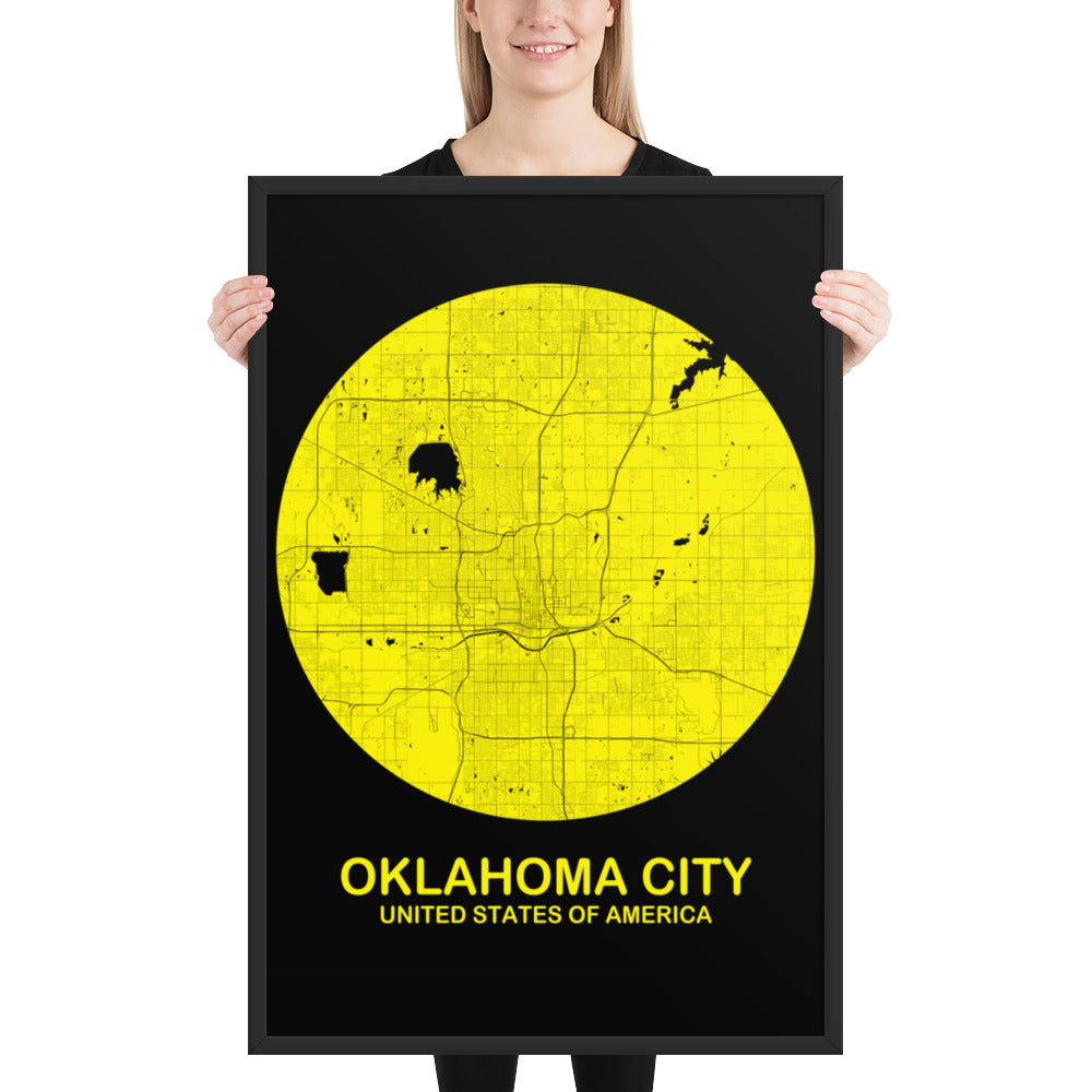 Oklahoma City Circular Yellow Framed Map