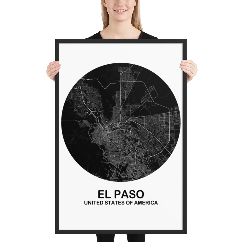 El Paso Circular Black Framed Map