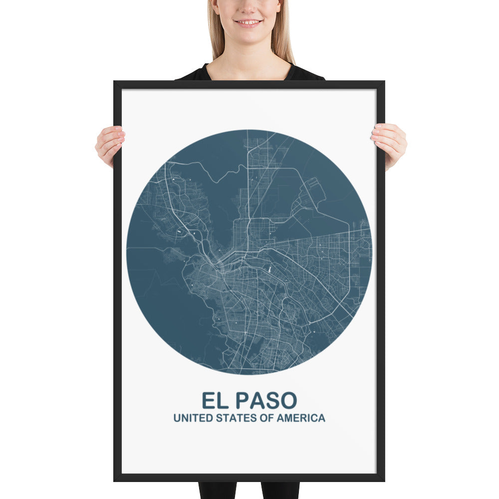 El Paso Circular Blue Framed Map