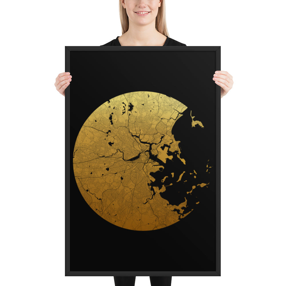 Boston Gold on Black Framed Map