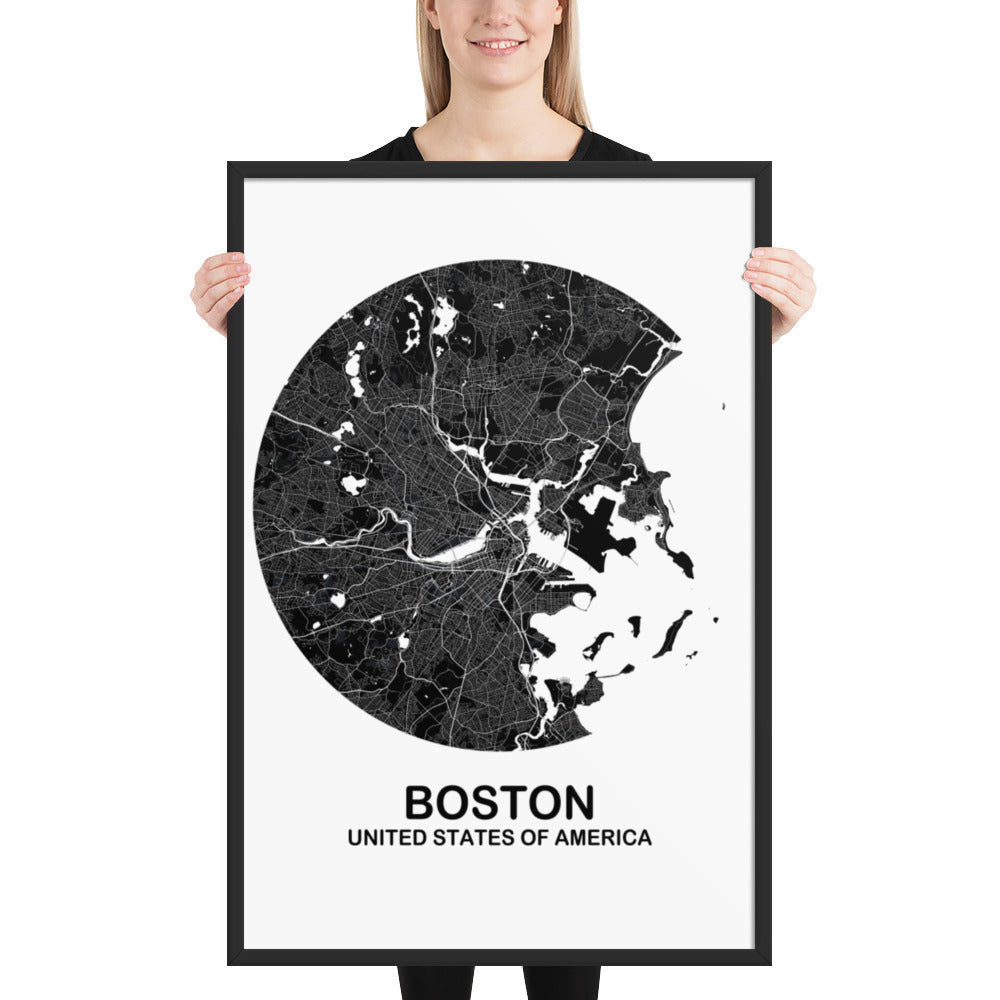 Boston Circular Black Framed Map