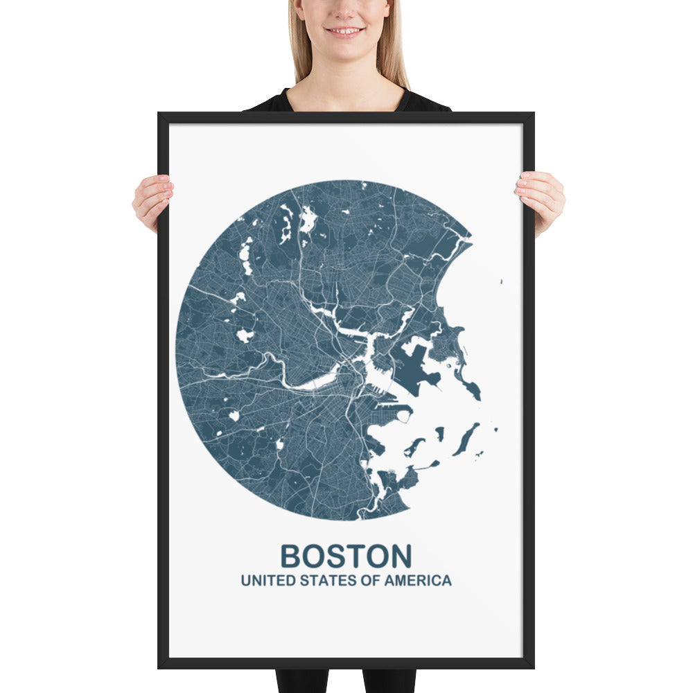 Boston Circular Blue Framed Map