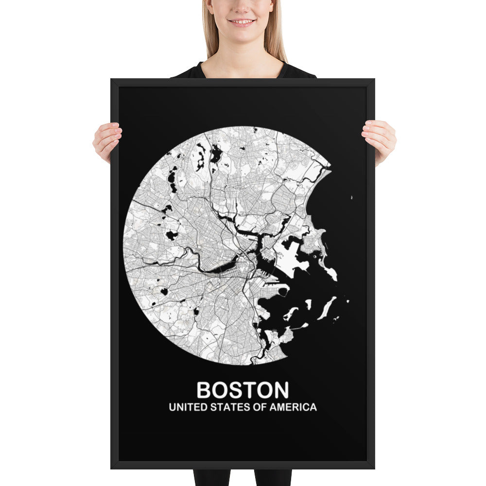 Boston Circular White Framed Map