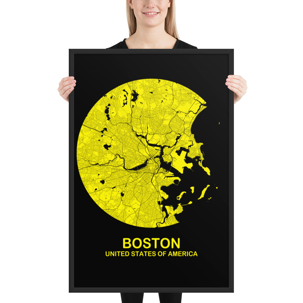 Boston Circular Yellow Framed Map