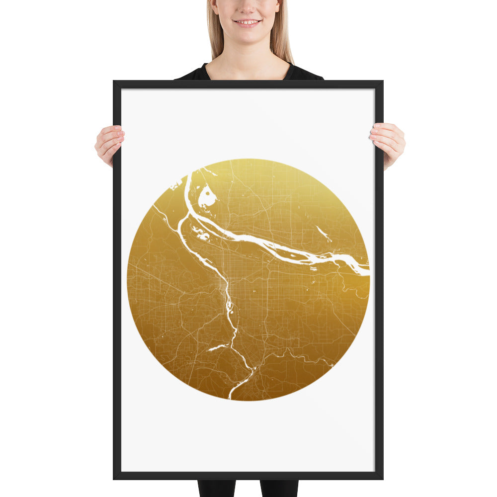 Portland Gold on White Framed Map