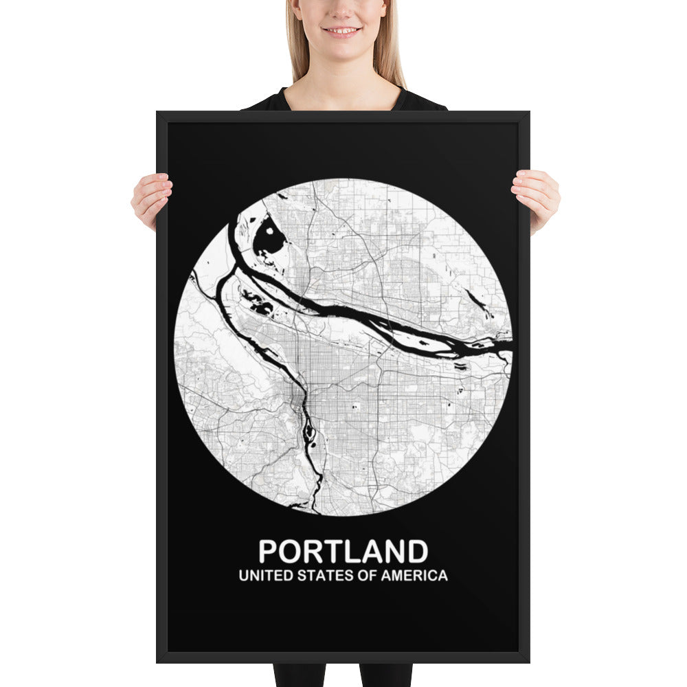 Portland Circular White Framed Map