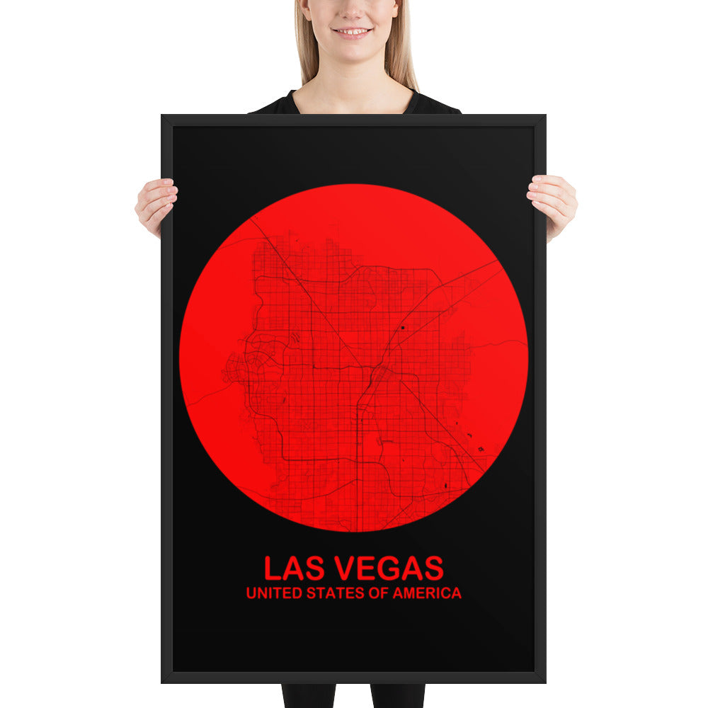 Las Vegas Circular Red Framed Map