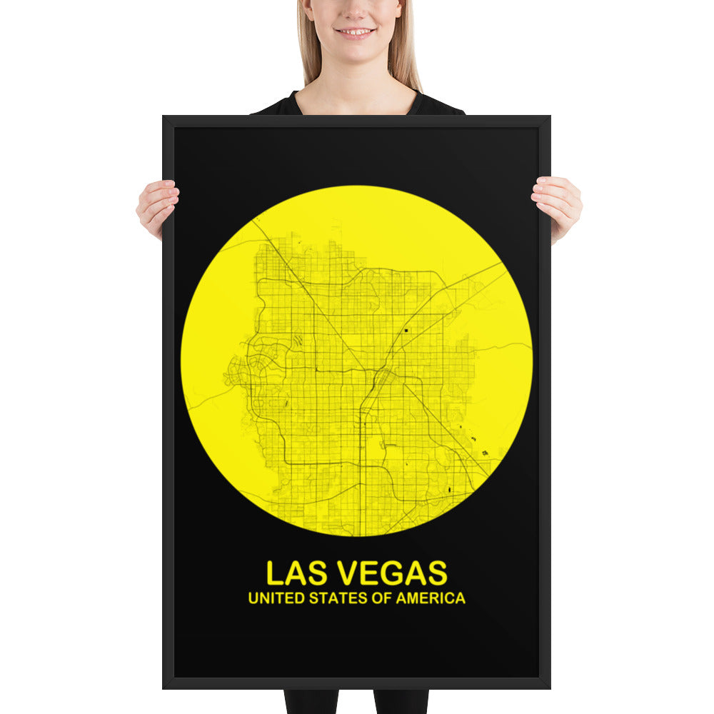 Las Vegas Circular Yellow Framed Map