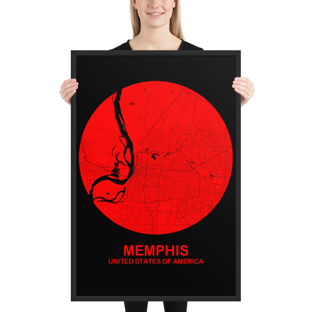 Memphis Circular Red Framed Map