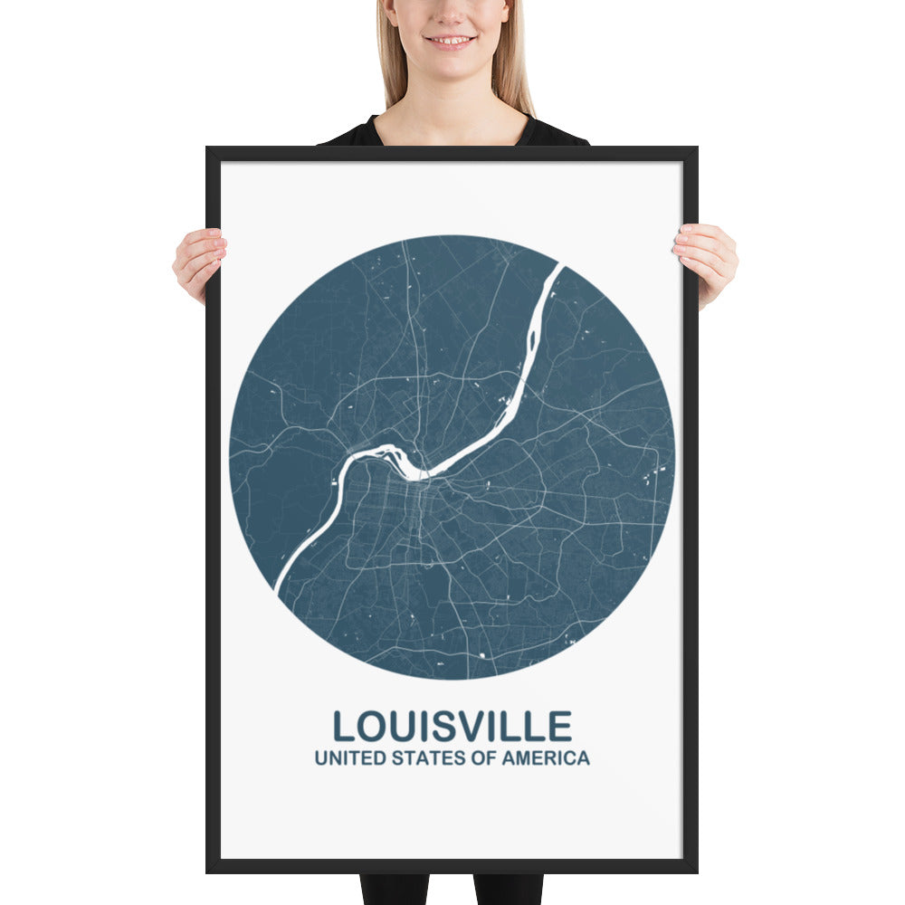 Louisville Circular Blue Framed Map