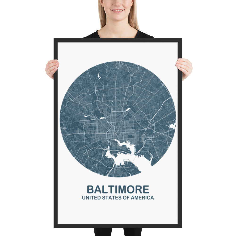 Baltimore Circular Blue Framed Map