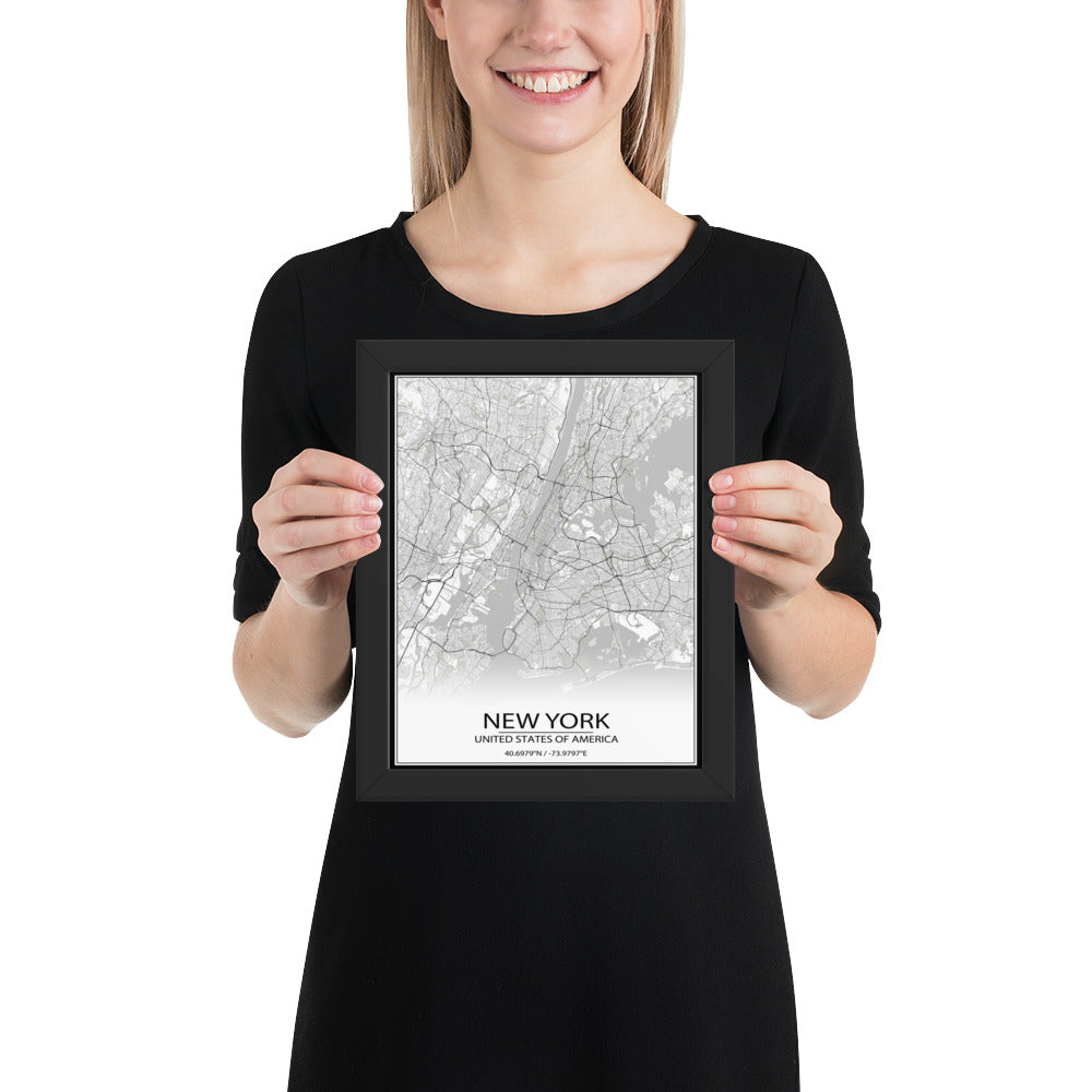 New York White Framed Map