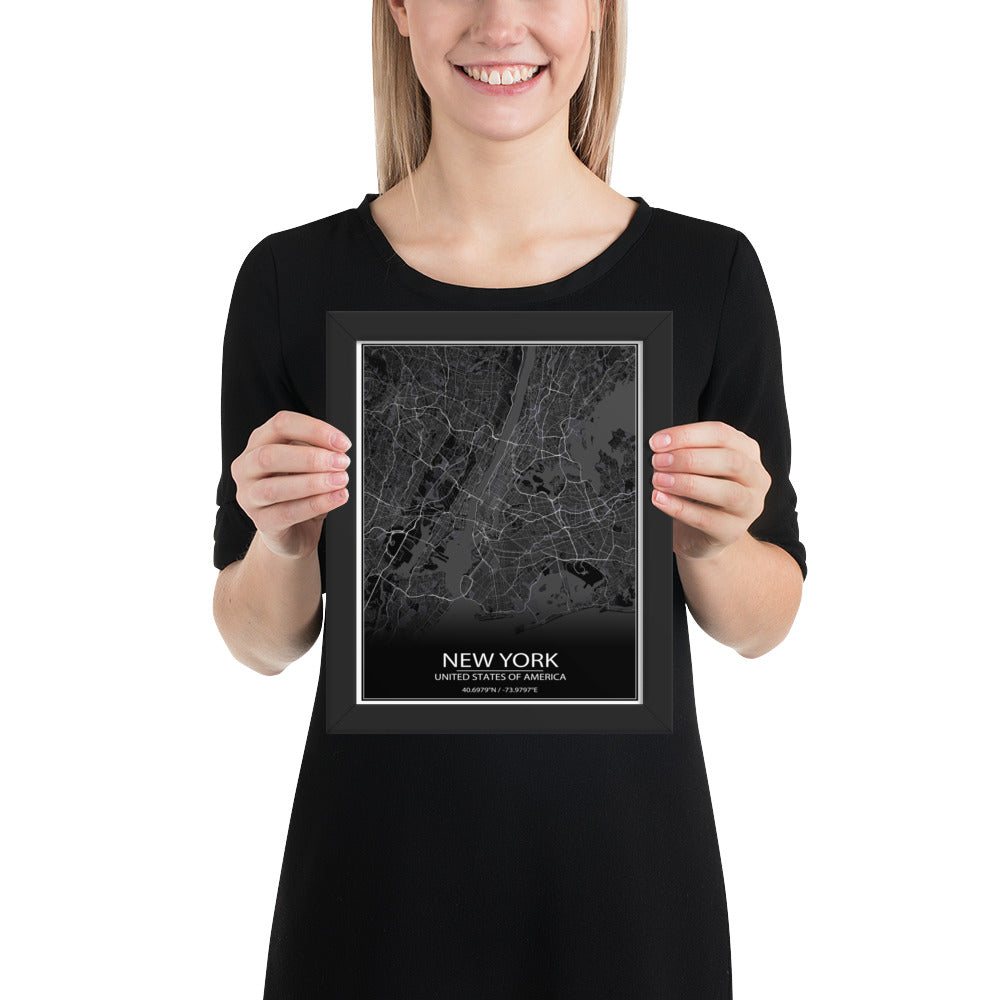 New York Black Framed Map