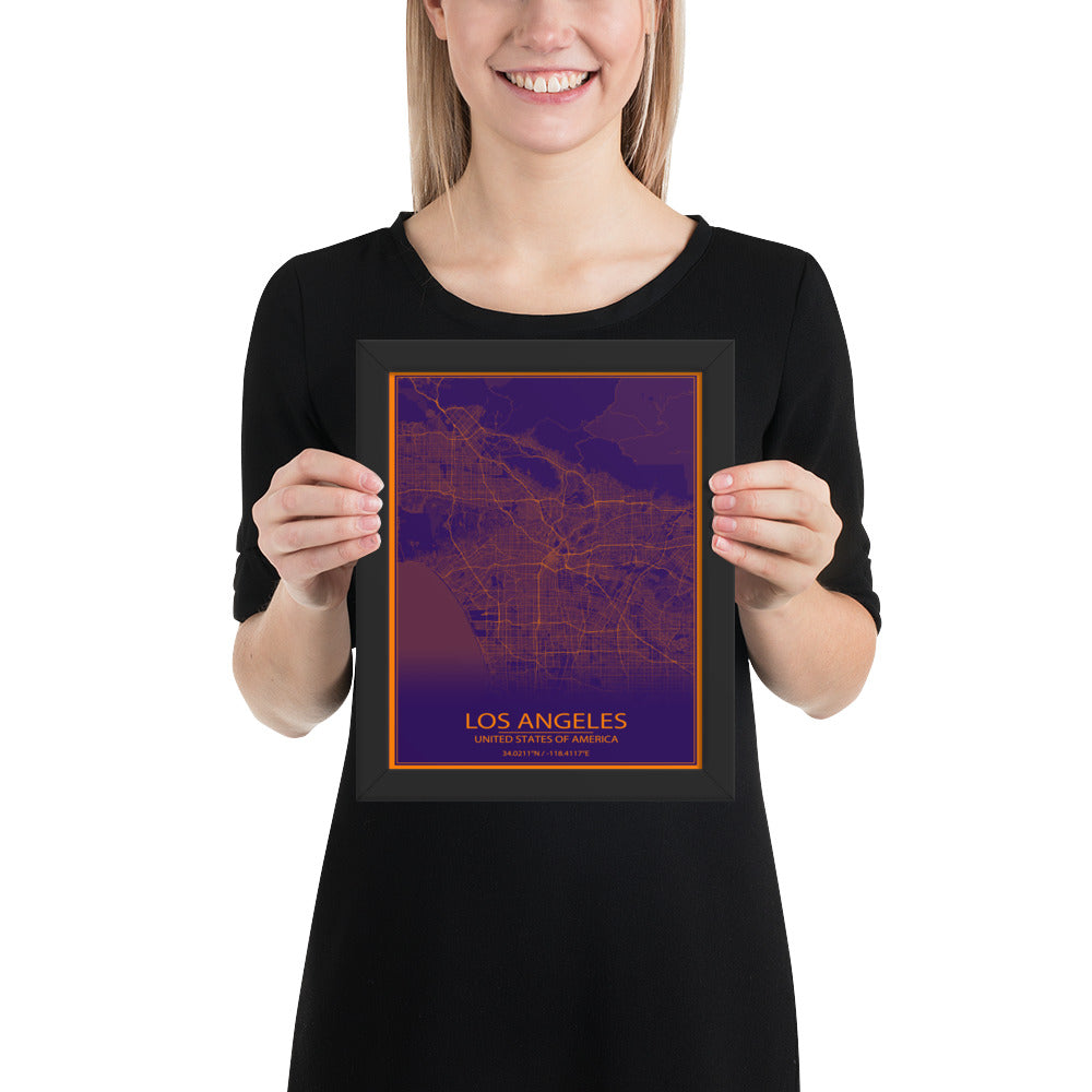 Los Angeles Purple and Orange Framed Map