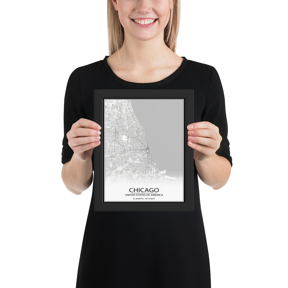 Chicago White Framed Map