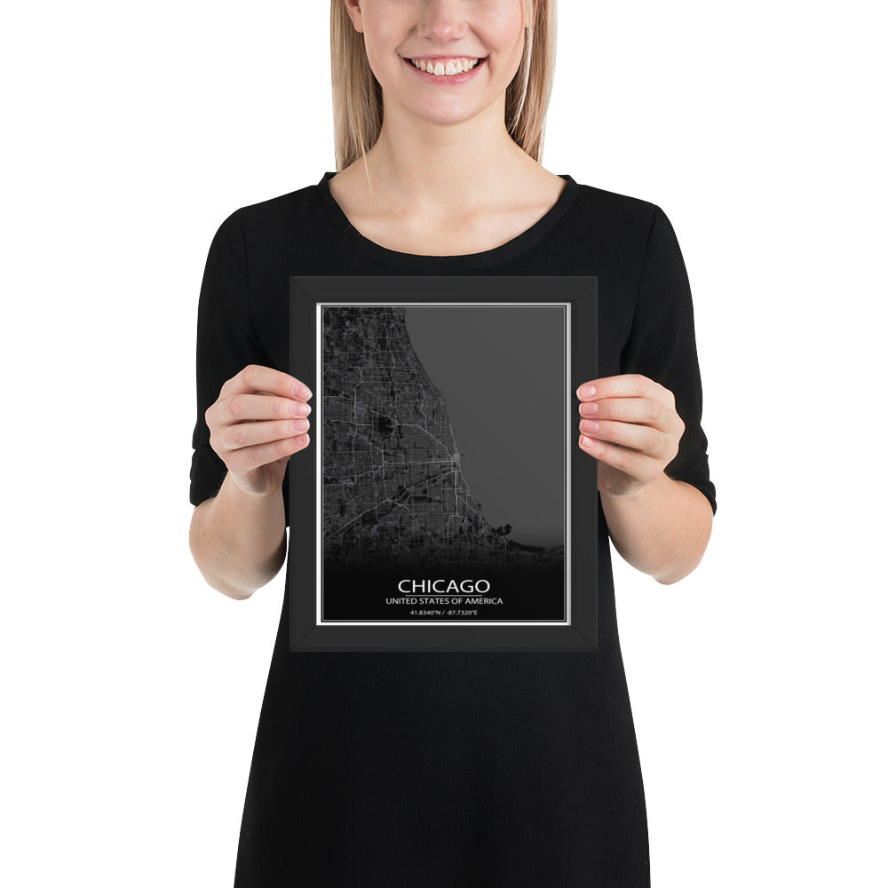 Chicago Black Framed Map