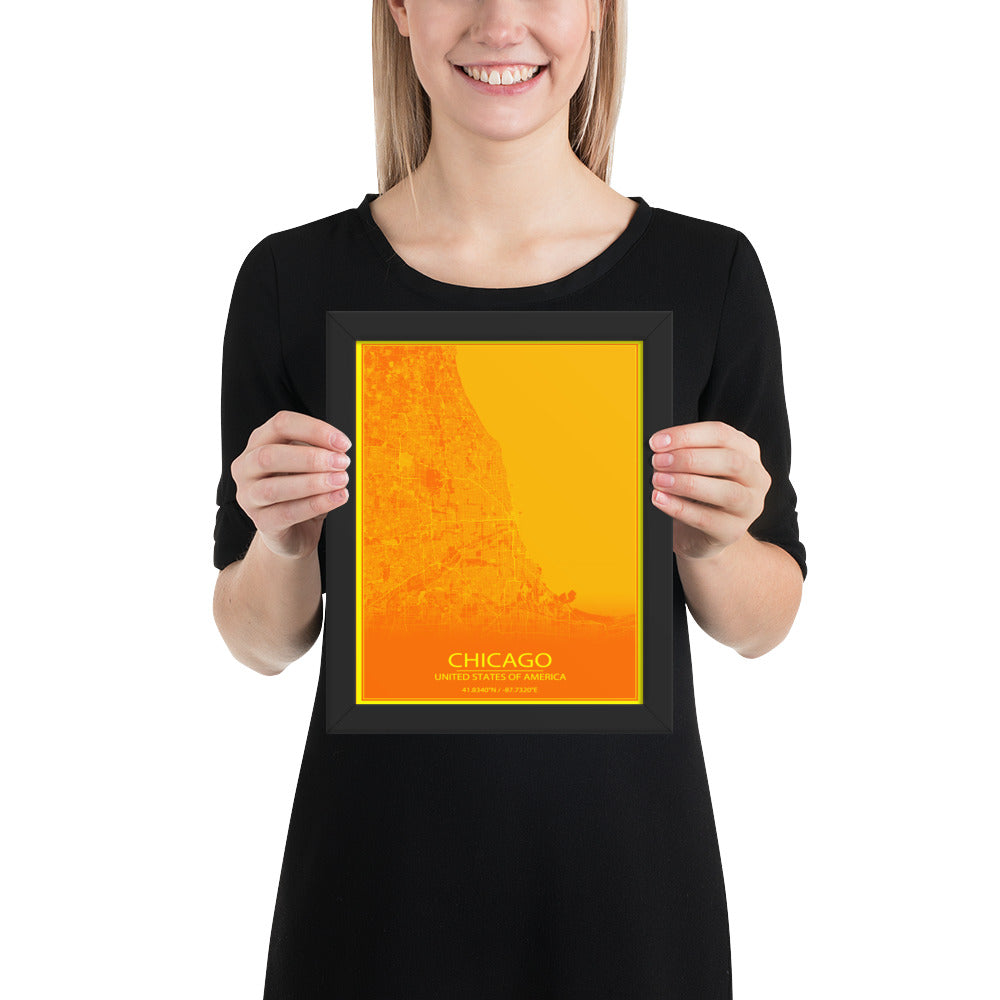 Chicago Orange and Yellow Framed Map