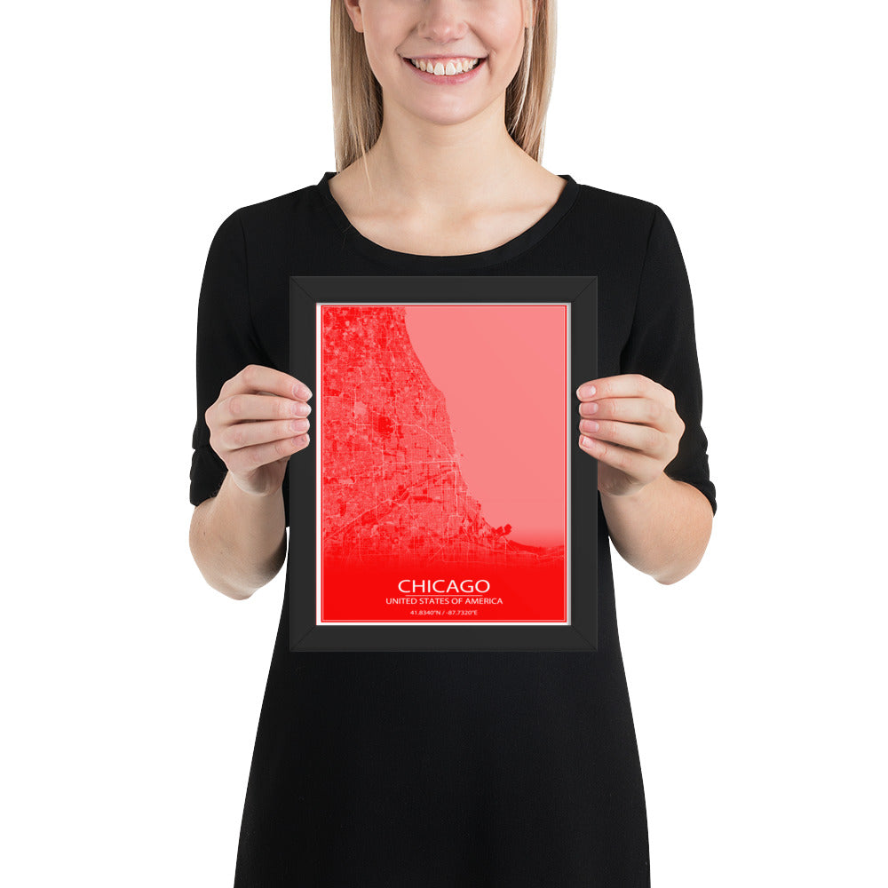 Chicago Red and White Framed Map