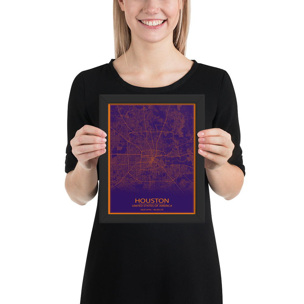 Houston Purple and Orange Framed Map