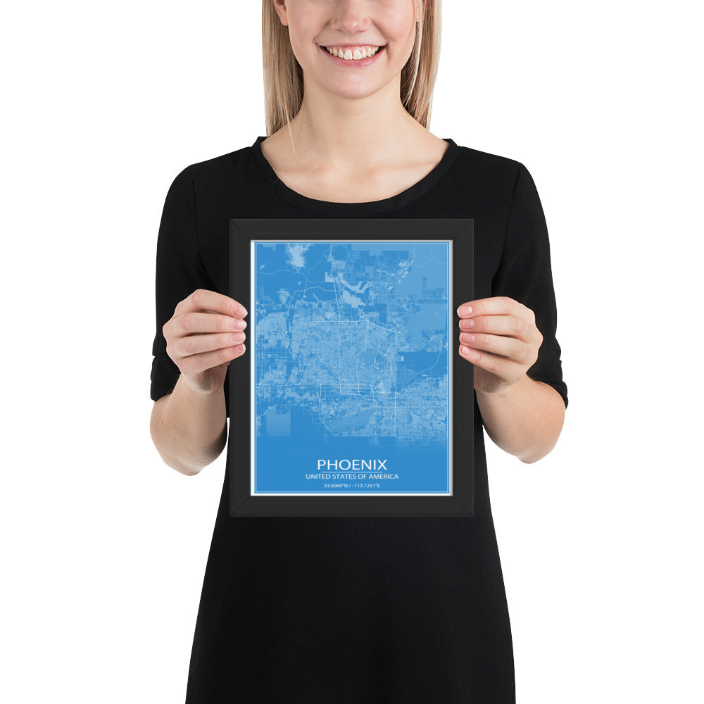 Phoenix Blue and White Framed Map