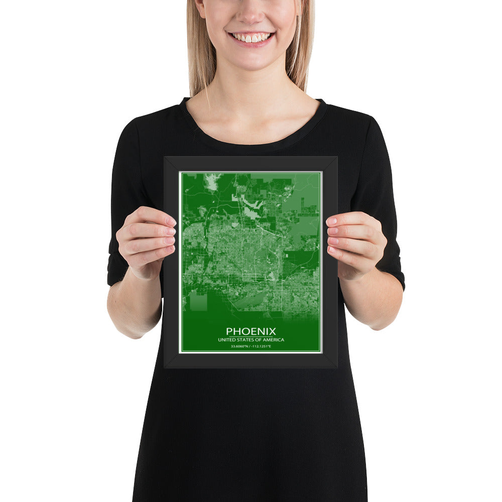 Phoenix Green and White Framed Map