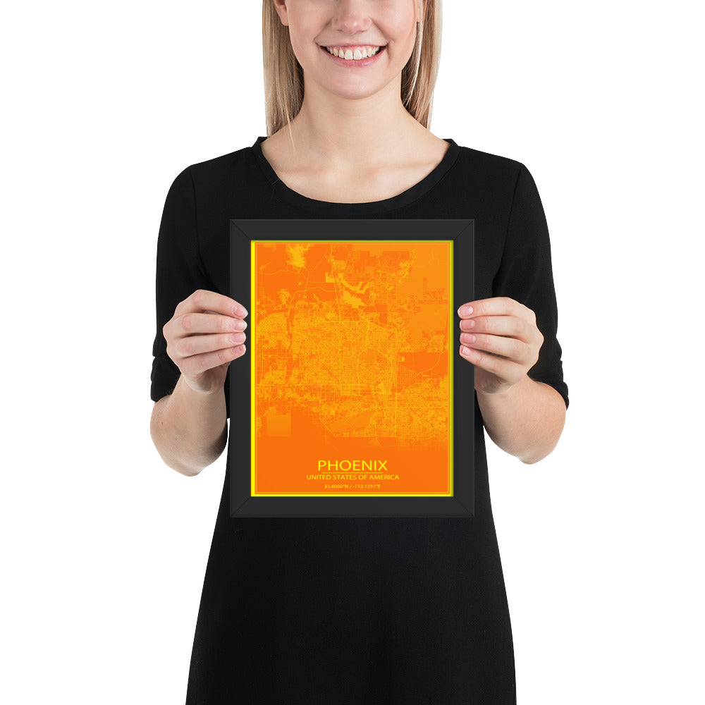 Phoenix Orange and Yellow Framed Map