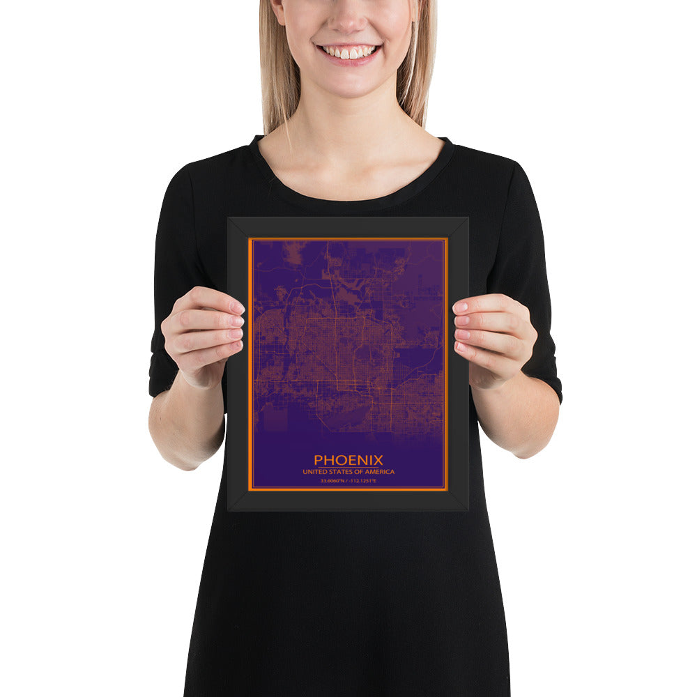 Phoenix Purple and Orange Framed Map