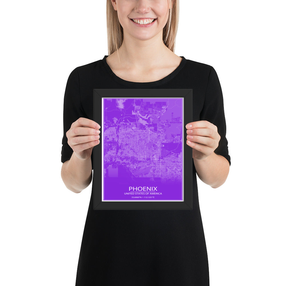 Phoenix Purple and White Framed Map