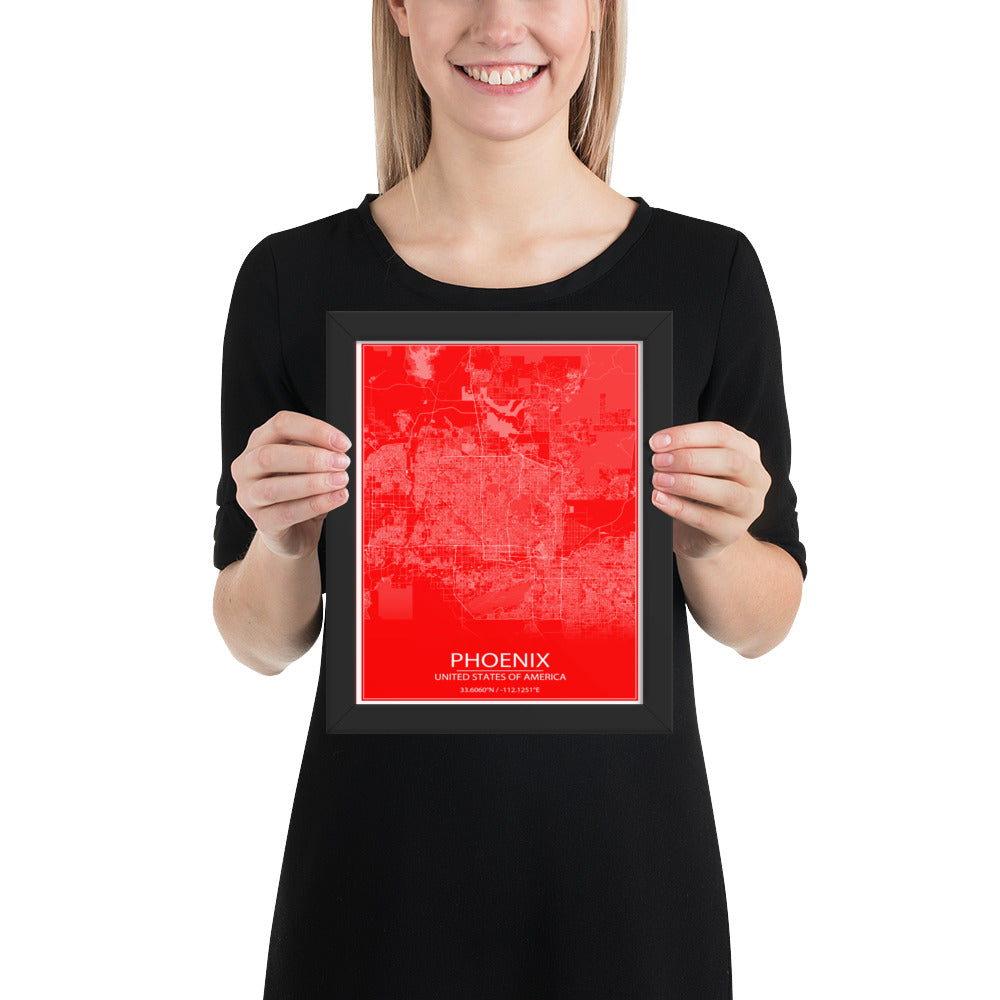 Phoenix Red and White Framed Map