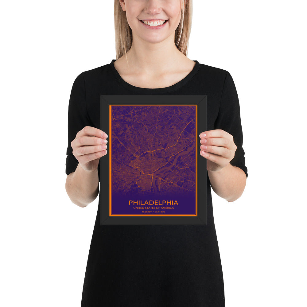 Philadelphia Purple and Orange Framed Map