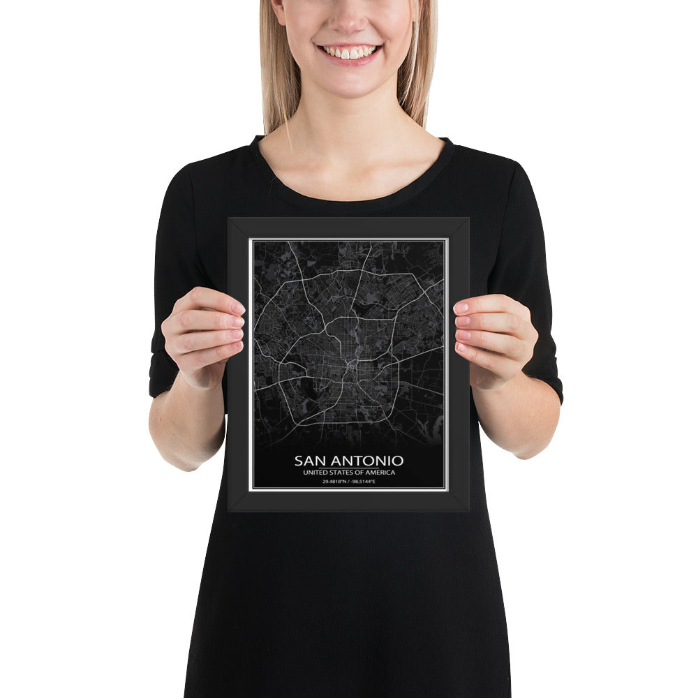 San Antonio Black Framed Map